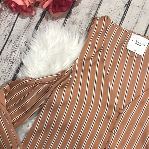 CLEARANCE L'Academie V-neck Cold Shoulder Striped Blouse - Picture 10 of 13